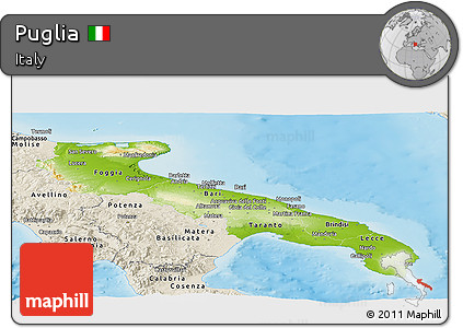 Physical Panoramic Map of Puglia, shaded relief outside