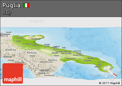 Physical Panoramic Map of Puglia, shaded relief outside