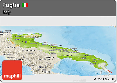 Physical Panoramic Map of Puglia, shaded relief outside