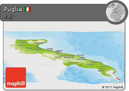 Physical Panoramic Map of Puglia, single color outside