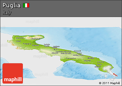 Physical Panoramic Map of Puglia, single color outside