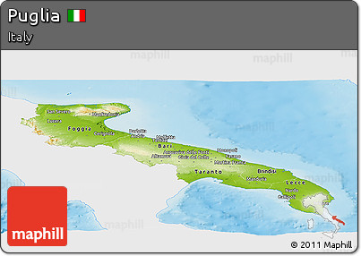 Physical Panoramic Map of Puglia, single color outside