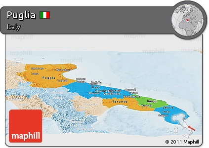 Political Panoramic Map of Puglia, lighten