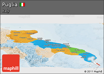 Political Panoramic Map of Puglia, lighten