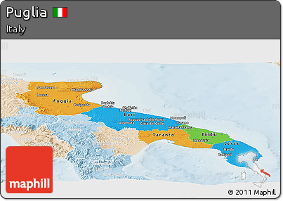 Political Panoramic Map of Puglia, lighten