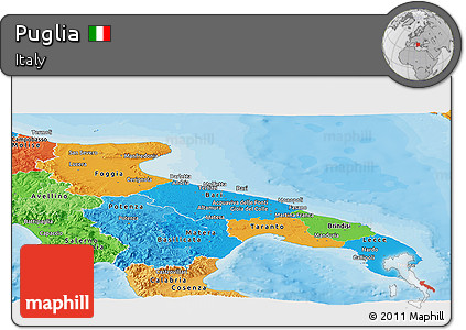 Political Panoramic Map of Puglia, political shades outside