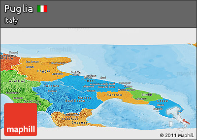 Political Panoramic Map of Puglia, political shades outside