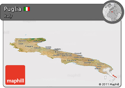 Satellite Panoramic Map of Puglia, cropped outside