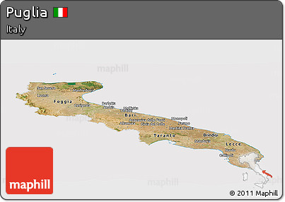 Satellite Panoramic Map of Puglia, cropped outside