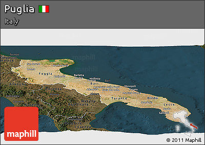 Satellite Panoramic Map of Puglia, darken
