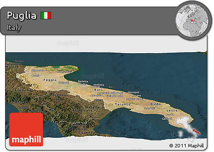 Satellite Panoramic Map of Puglia, darken