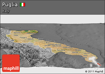 Satellite Panoramic Map of Puglia, desaturated