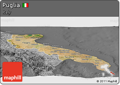 Satellite Panoramic Map of Puglia, desaturated