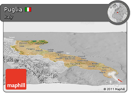 Satellite Panoramic Map of Puglia, lighten, desaturated