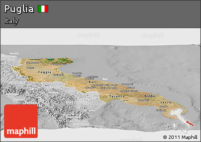 Satellite Panoramic Map of Puglia, lighten, desaturated