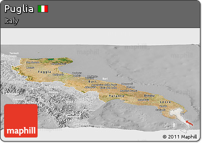 Satellite Panoramic Map of Puglia, lighten, desaturated