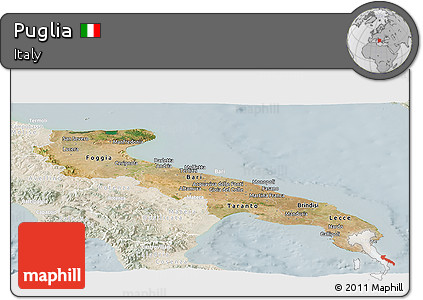 Satellite Panoramic Map of Puglia, lighten
