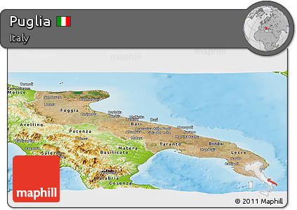 Satellite Panoramic Map of Puglia, physical outside
