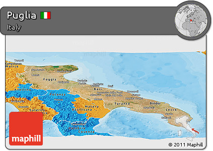 Satellite Panoramic Map of Puglia, political outside