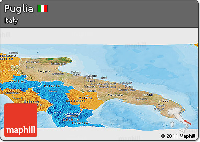 Satellite Panoramic Map of Puglia, political outside