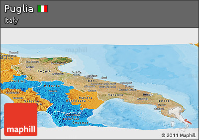 Satellite Panoramic Map of Puglia, political outside
