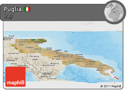 Satellite Panoramic Map of Puglia, shaded relief outside