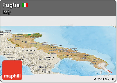 Satellite Panoramic Map of Puglia, shaded relief outside