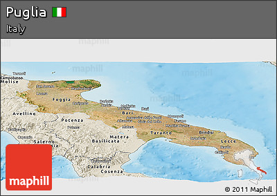 Satellite Panoramic Map of Puglia, shaded relief outside