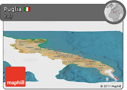 Satellite Panoramic Map of Puglia, single color outside