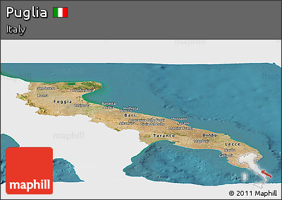 Satellite Panoramic Map of Puglia, single color outside