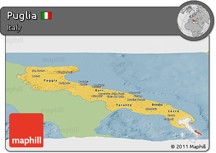 Savanna Style Panoramic Map of Puglia, single color outside