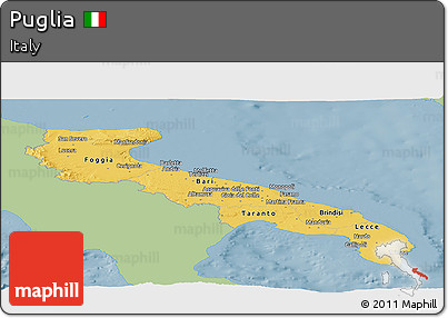 Savanna Style Panoramic Map of Puglia, single color outside