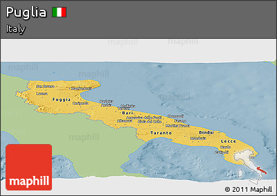 Savanna Style Panoramic Map of Puglia, single color outside