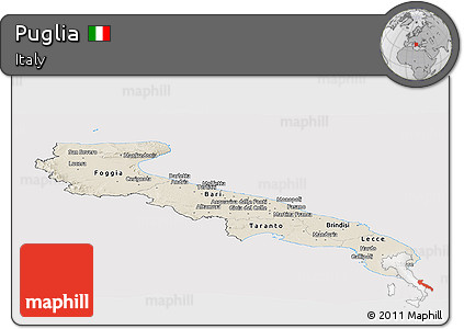 Shaded Relief Panoramic Map of Puglia, cropped outside