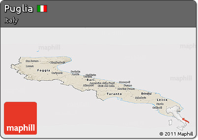 Shaded Relief Panoramic Map of Puglia, cropped outside