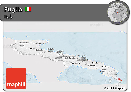 Silver Style Panoramic Map of Puglia, single color outside