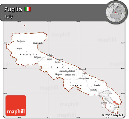 Classic Style Simple Map of Puglia, cropped outside