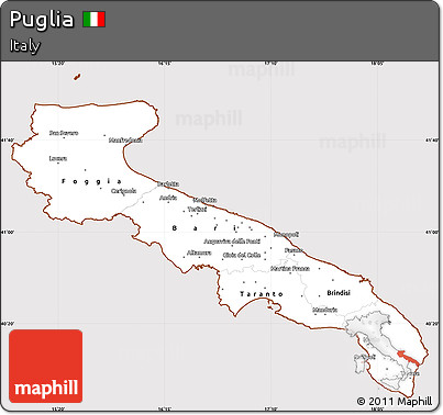 Classic Style Simple Map of Puglia, cropped outside