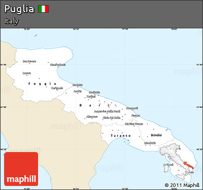Classic Style Simple Map of Puglia, single color outside