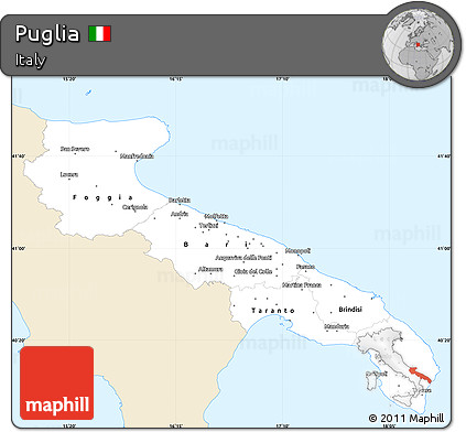 Classic Style Simple Map of Puglia, single color outside