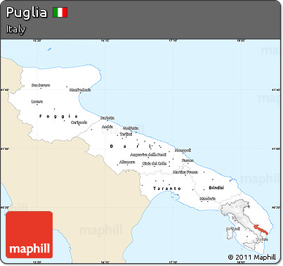 Classic Style Simple Map of Puglia, single color outside