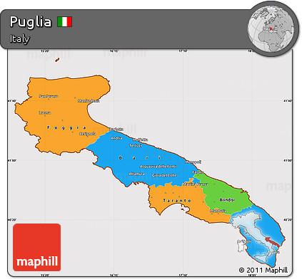 Political Simple Map of Puglia, cropped outside