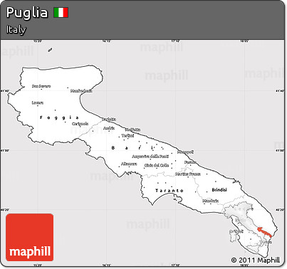 Silver Style Simple Map of Puglia, cropped outside