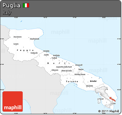 Silver Style Simple Map of Puglia, single color outside