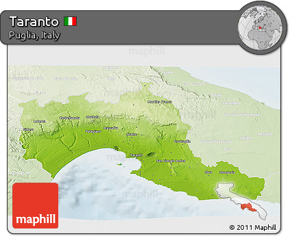 Physical 3D Map of Taranto, lighten