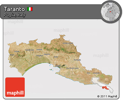 Satellite 3D Map of Taranto, cropped outside