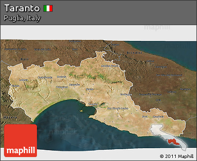 Satellite 3D Map of Taranto, darken
