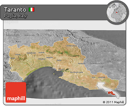 Satellite 3D Map of Taranto, desaturated