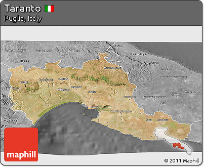 Satellite 3D Map of Taranto, desaturated