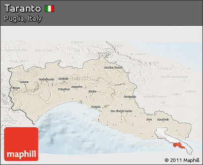 Shaded Relief 3D Map of Taranto, lighten